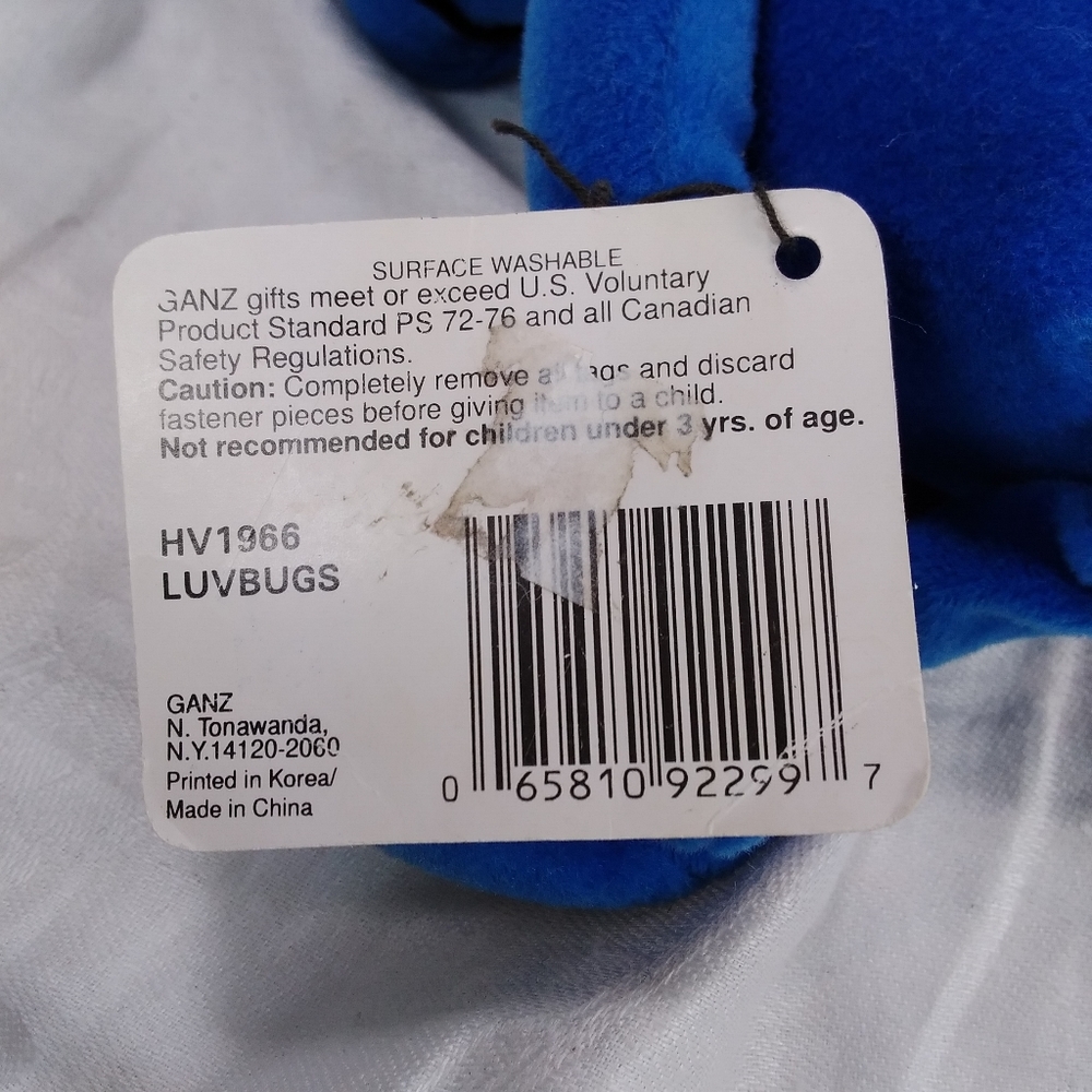 Ganz LUV BUGS Blue Plush TOY Beanie Stuffed Bug 1996 10" - Picture 8 of 12